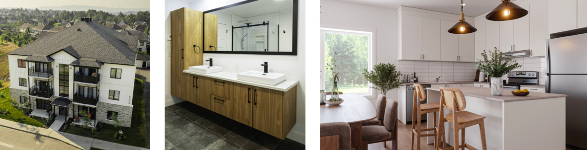 Immeuble d'appartements moderne à Rock Forest, Sherbrooke - Intérieur contemporain cuisine et salle de bain Gestion Floria.